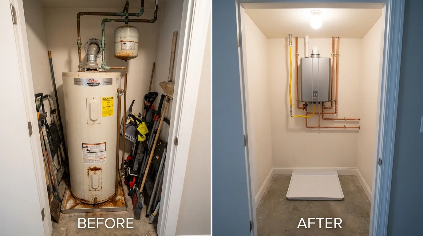 Tank water heater versus wall-mounted tankless unit comparison for Caledonia, MN homeowners