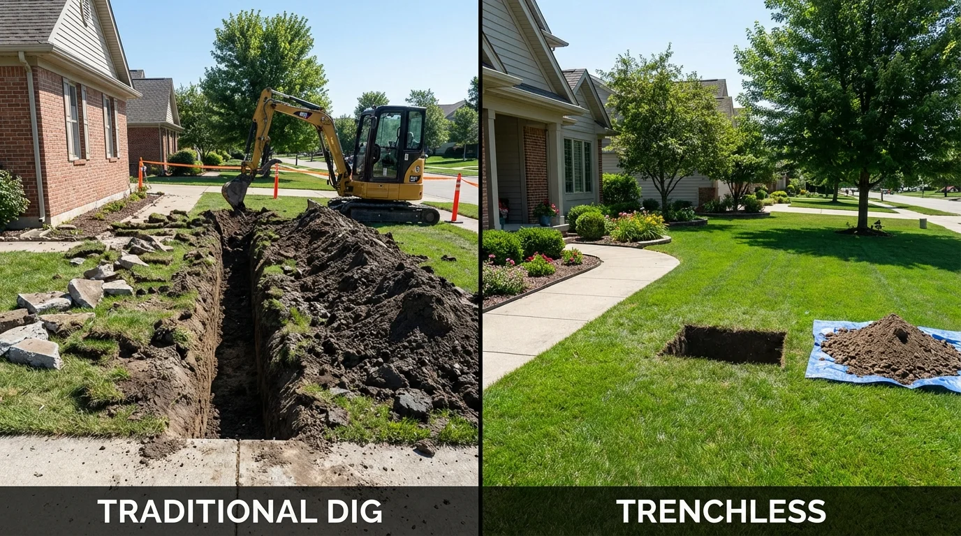 Trenchless sewer repair with minimal yard damage versus traditional excavation in Caledonia, MN